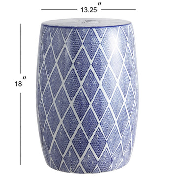 Moroccan Diamonds 18" Ceramic Drum Garden Stool - JONATHAN Y
